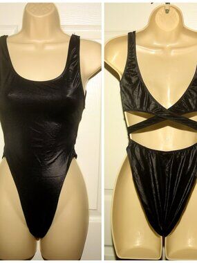 Vintage 80's RARE Jimmy' Z Ink Black 1-Piece Swimsuit XXS High Cut Leg USA Made